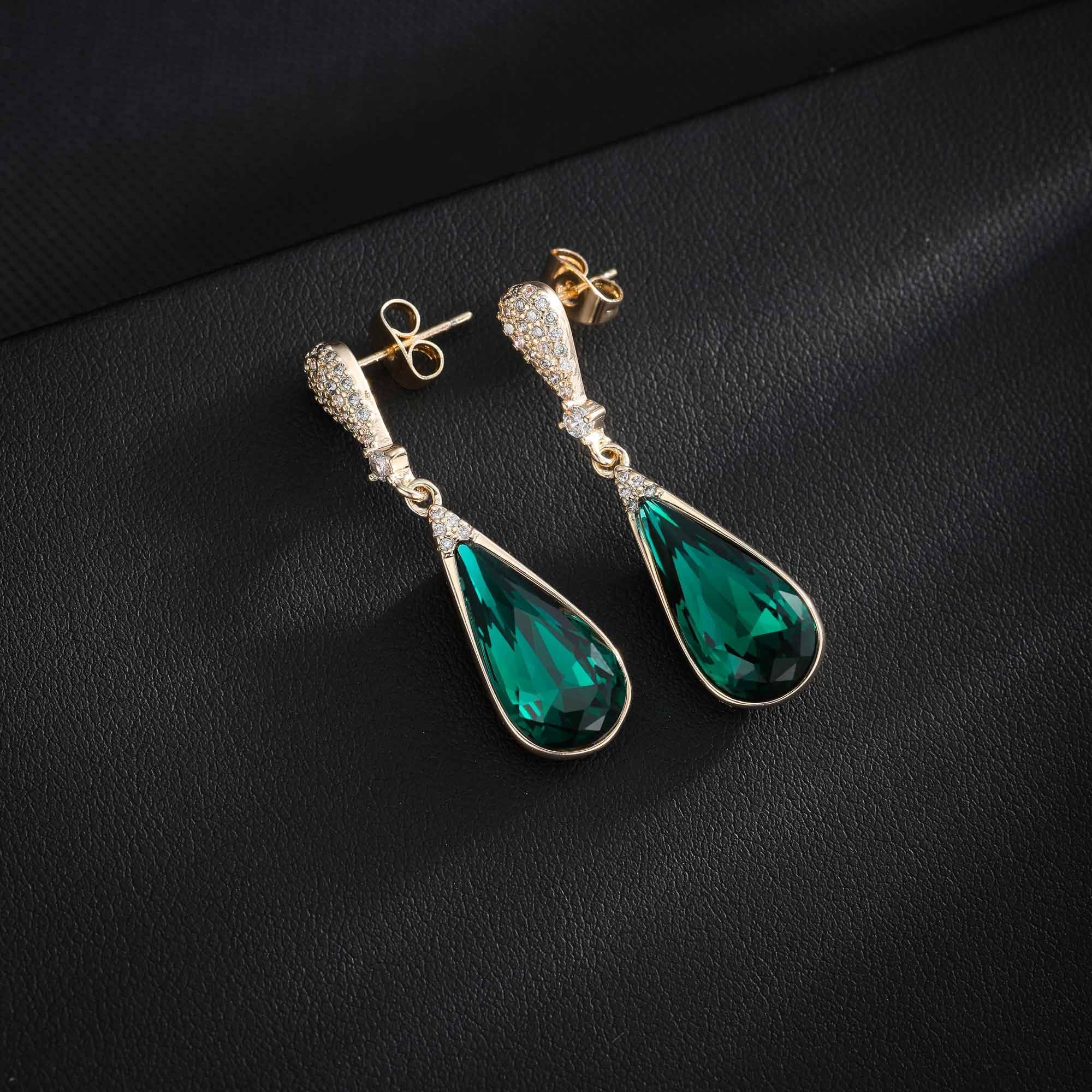 Austrian Crystal Teardrop Dangle Drop Earrings for Women 14K Gold Plated Hypoallergenic Jewelry Gift