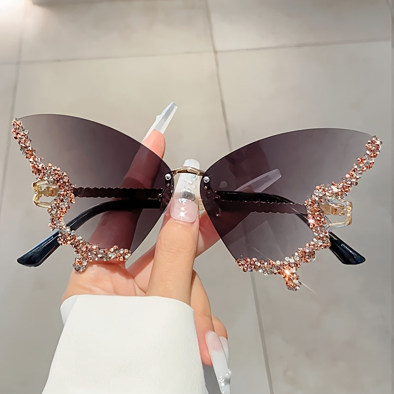 Glitzy Anti-Reflective Butterfly Sunglasses with Gradient Rhinestone - Versatile Outdoor & Party Wear