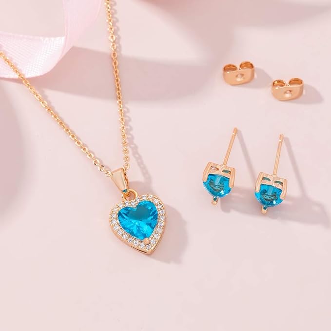 Anting Kalung Liontin Hati Halo Kristal Austria untuk Wanita Set Perhiasan Hypoallergenic Berlapis Emas 14K 