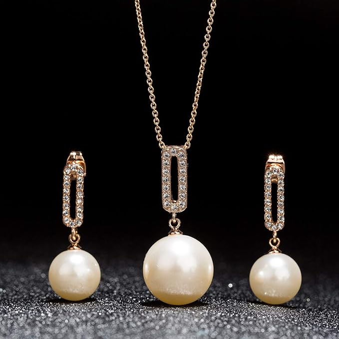 Freshwater Cultured Pearl Necklace & Earrings - 14K Gold Plated Jewelry Set