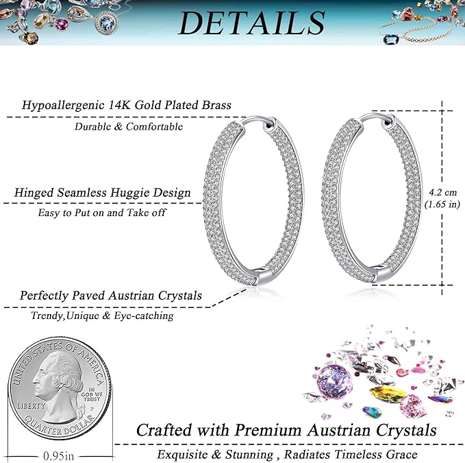 Anting Hoop Berengsel Kristal Austria Gemerlapan - Perhiasan Hypoallergenic Berlapis Emas 14K 