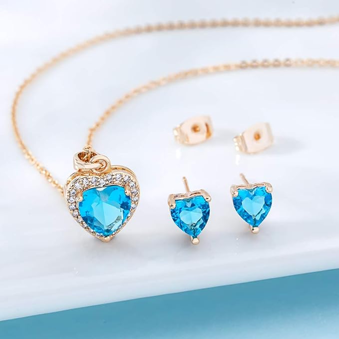 Anting Kalung Liontin Hati Halo Kristal Austria untuk Wanita Set Perhiasan Hypoallergenic Berlapis Emas 14K 