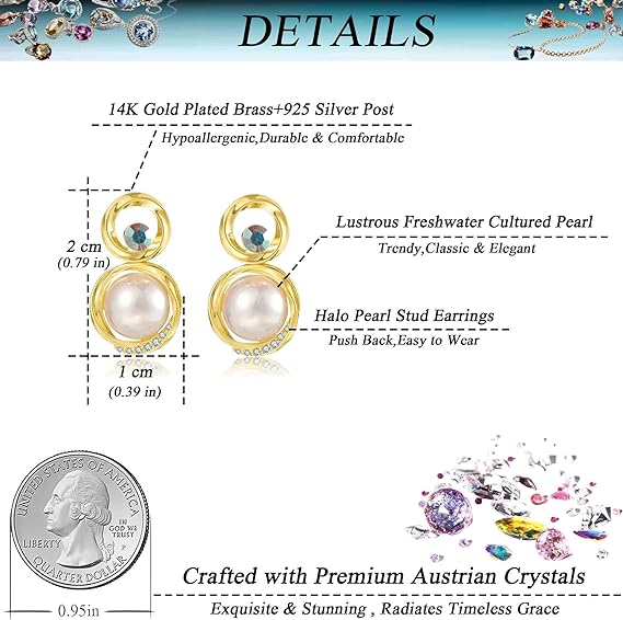 Trendy Austrian Crystal Halo Pearl Stud Earrings