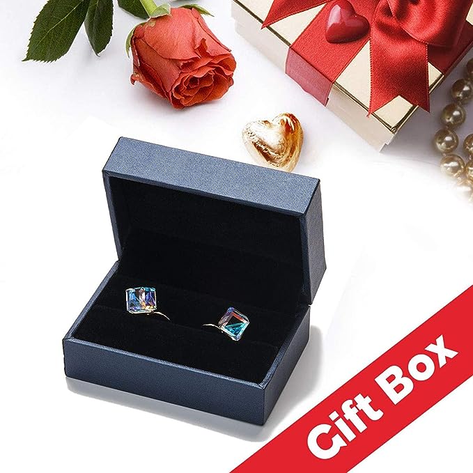 Cube Swarovski Crystal Leverback Drop Earrings for Women 14K Rose Gold Plated Hypoallergenic Jewelry