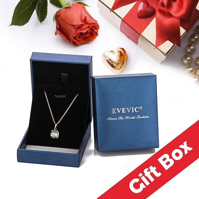 EVEVIC Austrian Crystal Cube Pendant Necklaces