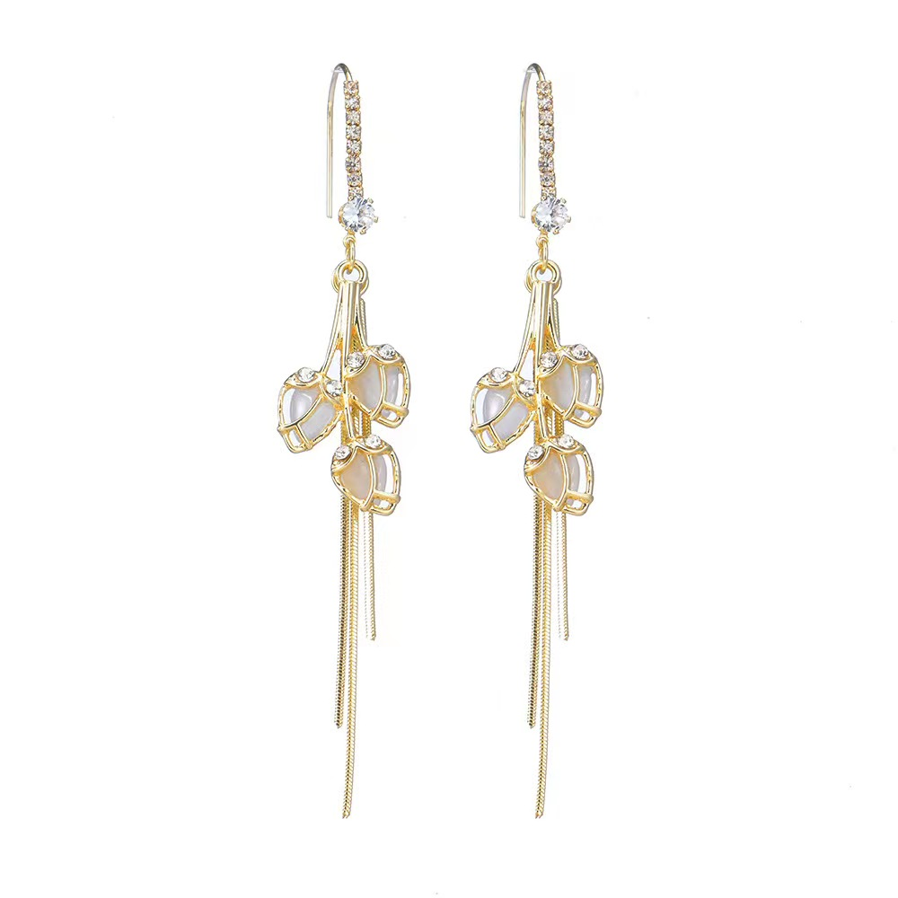 Elegant Gold Tassel Crystal  Drop Earrings for Women