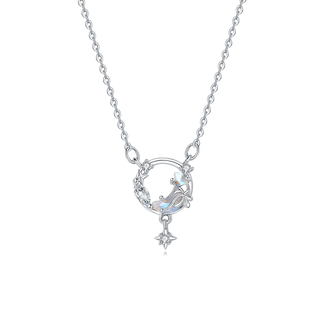 Sparkling Blue Moon & Stars Heart Necklace | Sterling silver | Pandora US