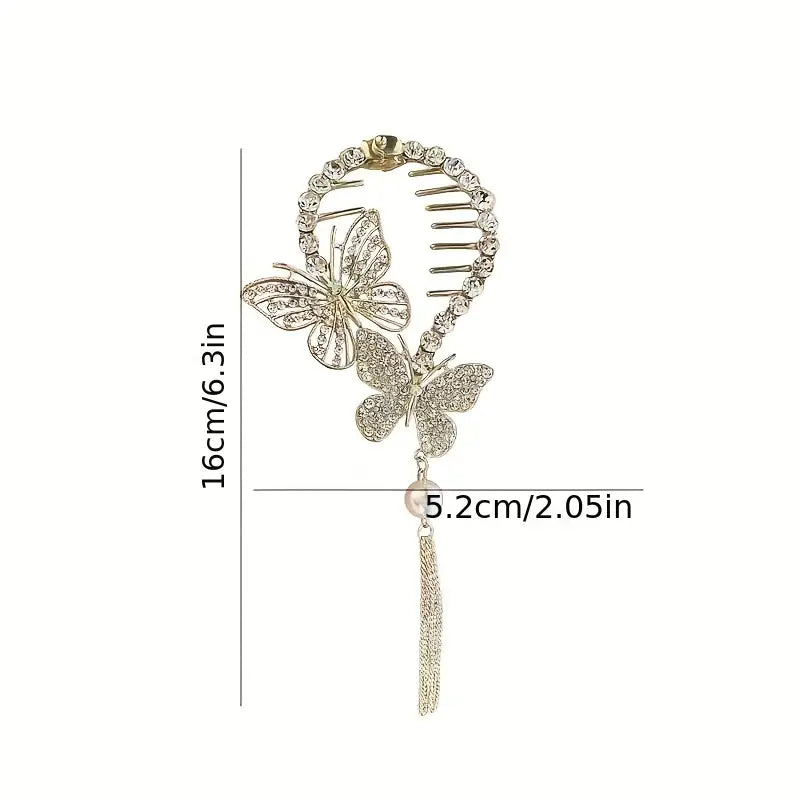 1pc Zinc Alloy New Rhinestone Butterfly Tassel Hair Clip Hair Accessories, Ideal choice for Gifts