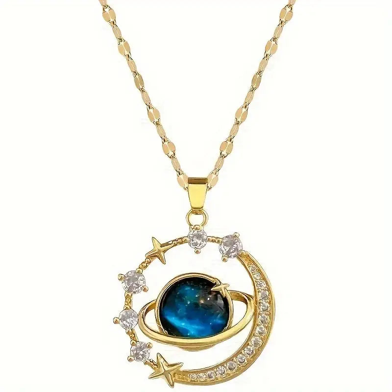 Fashionable And Exquisite Dreamy Planet Series Jewelry, Sparkling Zircon Decoration, Star And Moon Pendant Necklace, Perfect Gift