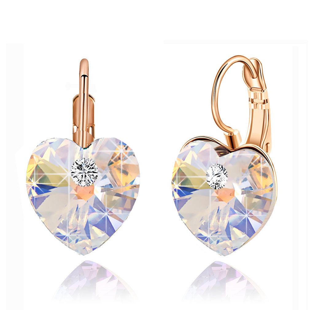 Forget Me Not & BHG Leaves & Swarovski Crystal Lever back Earrings