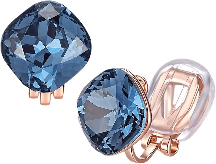 EVEVIC Square Austrian Crystal Non Pierced Clip On Earrings for Women
