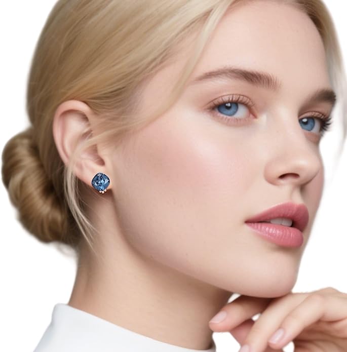 EVEVIC Square Austrian Crystal Non Pierced Clip On Earrings for Women