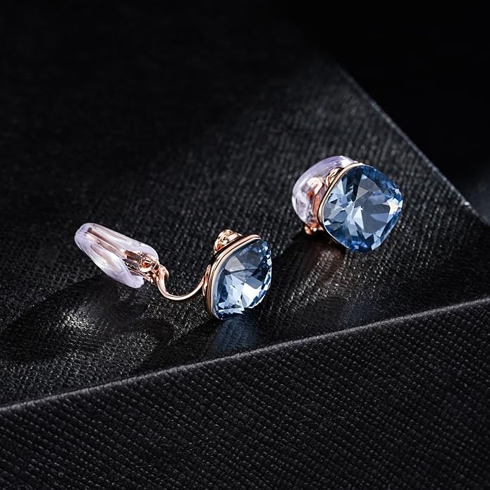 EVEVIC Square Austrian Crystal Non Pierced Clip On Earrings for Women