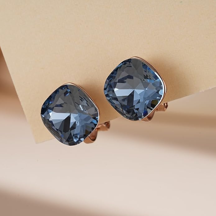 EVEVIC Square Austrian Crystal Non Pierced Clip On Earrings for Women
