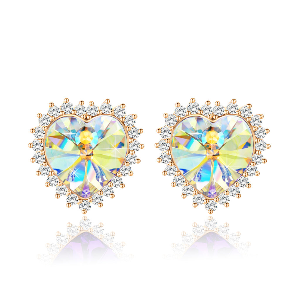 Love Heart Swarovski Crystal Drop Stud Earrings for Women 14K Rose Gold Plated Hypoallergenic Jewelry